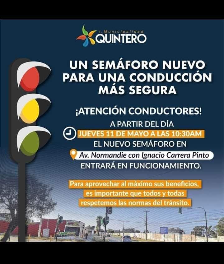 Comienza marcha blanca de nuevo cruce semaforizado en Quintero