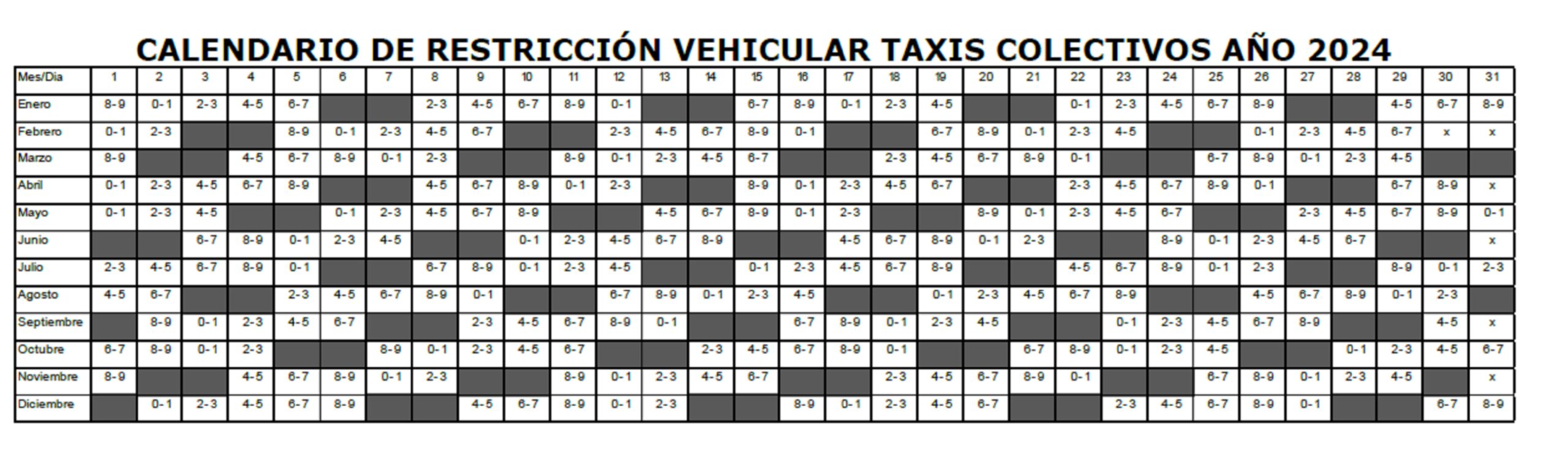 Revisa el Calendario 2024 de Restricción Vehicular para Taxis Colectivos del Gran Valparaíso